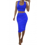 Womens Crop Top Midi Skirt Outfit Two Piece Bodycon Bandage Party Dress