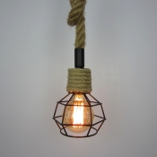 Mini Cage LED Pendant with Rope Chain in Industrial Style