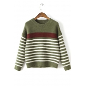 Autumn Fashion Striped Round Neck Pullover Sweater