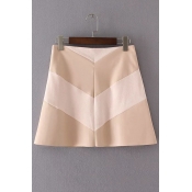 Women's Fashion Geo Patchwork Short A-line Suede PU Skirt