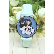 Cute OKAY Letter Print Quartz Watch Leather Strap Watch