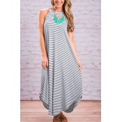 Women's Fashion Striped Maxi Dress Sleeveless Casual Beach Dress