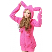 Women Cosplay Bunny Rabbit Ear Shirt Tops Hoodie Warm Fleece Coat