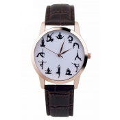 Unisex  Fashion Yoga Pattern Leather Strap Quartz Watch