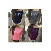 Women's Letter Printed Long Sleeve T Shirt Women Loose Fit Casual Tee Top