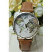 Unisex Fashion World Map Dial Leather Band Quartz Watch