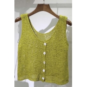 Women's Fashion Knitted Sleeveless Top Button Front Crop Top