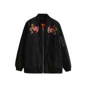 New Arrival Animal Embroidered Zipper Front Jacket Coat