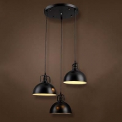 Three Light Bowl Shade LED Multi Light Pendant in Black Industrial Style