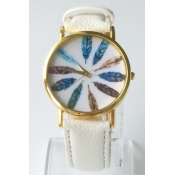 New Arrival Fashion Peacock Feather Design Leather Band Watch