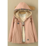 New Arrival Contrast Trim Drawstring Hooded Fleece Coat with Pocket
