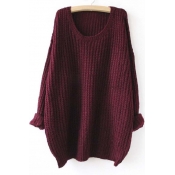Women Long Sleeve Round Neck Knitted Sweater Batwing Sleeve Tops Cardigan Loose Blouse Coat