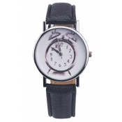 Unisex Fashion Alarm Clock Pattern Leather Strap Watch