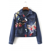 New Arrival Fashion Butterfly Embroidered Lapel Denim Jacket