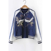 Unisex Fashion Color Block Embroidered Detail Ribbed Cuff Baseball Jacket
