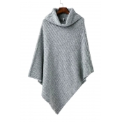 New Arrival Fashion Gray Turtleneck Asymmetrical Knitted Cape