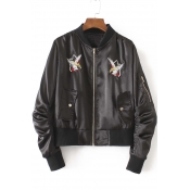 New Arrival Fashion Animal Embroidered Zipper Detail Baseball Jacket