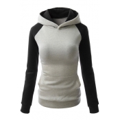 Women's Cotton Patchwork Contrast Color Warm Sports Hooded Pullover Hoodies