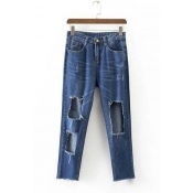 New Arrival Fashion Cut Distressed Crop Jeans