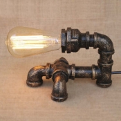 Industrial Pipe 1 Light LED Table Lamp in Bronze Finish