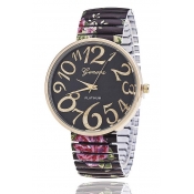 Fashion Floral Printed Stretch Band Watch for Ladies Women
