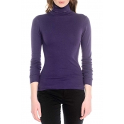 Fashion Purple High Neck Long Sleeve Slim Sweater