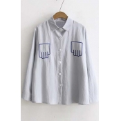 Palm Embroidered Long Sleeve Lapel Shirt