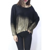 Hot Females Knitted Bronzing Sweater Batwing Sleeve Gradient Loose Fall Winter Pullover Sweater