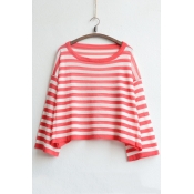 New Arrival Casual Drop Sleeve Striped Loose Fit Knitted Cropped Top