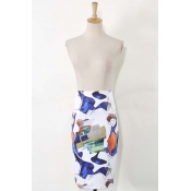 Graffiti Print Zip-Back Split Side Midi Bodycon Skirt
