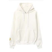 Oversized Hooded Smile Face Print Long Sleeve Hoodie with a kangaroo Pocket