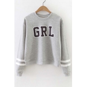 Trendy Striped Long Sleeve Letter Print Round Neck Pullover Sweatshirt