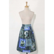 Women's Retro Style Floral Print Zip-Back Midi Skater Skirt