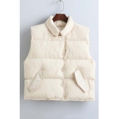Fashion Lapel Sleeveless Single Breasted Padded Coat with Two Pockets