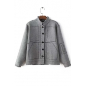 Trendy Stand-Up Collar Single Breasted Seamed Detail Coat
