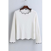 Fashion Contrast Gear Trim Round Neck Long Sleeve Sweater
