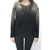 Hot Knitted Bronzing Sweater Gradient Loose Pullover Sweater with Back Slit