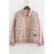 New Arrival Embroidered Detail Pocket Zip Long Sleeve Coat