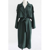 New Arrival Vintage Style Notched Lapel Long Sleeve Long Trench Coat