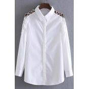 Cutout Long Sleeve Lapel Single Breasted Button Down Shirt