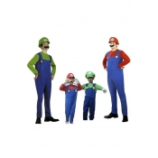Family Fitted Mario Brothers Costume Ball Party Overalls Halloween Performance Prop Mustache Cap Clothes