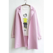 Fashion Strip Long Sleeve Notched Lapel Cardigan Casual Open-Front Knit Coat