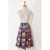 Graffiti Color Block Zip-Back Midi Pleated Skirt