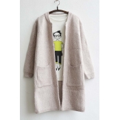New Arrival Basic Open-Front Cardigan with Two Big Pockets