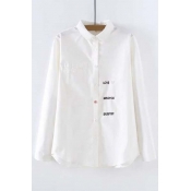 Lapel Embroidery Letter Pattern Single Breasted Long Sleeve Shirt