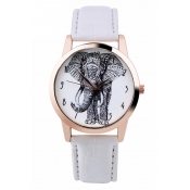 Fashion Elephant Print Leather Band Quartz Watch