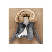 New Arrival Fashion Detachable Fur Collar Denim Coat