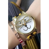 Fashion Couple Retro Style Glasses Cat Leopard Band Quartz Watch