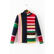 Colorful Stripe Color Block Pullover Sweater