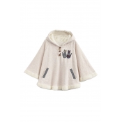 Cute Cats Detail Batwing Sleeve Hooded Cape